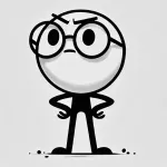 DALL·E 2025-03-24 16.41.32 - A minimalist black and white cartoon-style character design. The character has a large, expressive round face with a frustrated and determined express.webp