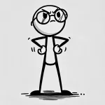 DALL·E 2025-03-24 09.25.41 - A thin stick figure character with a large round head, round glasses, and an expressive, thoughtful face. The character's body is drawn as a single th.webp